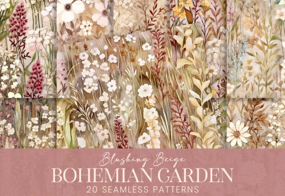 Bohemian Beige Garden Florals Grasses: A Versatile Design Resource for Creative Projects