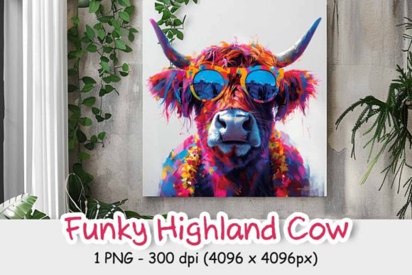 Colorful Highland Cow with Glasses
