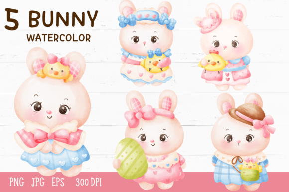 Coquette Easter Bunny Watercolor Clipart