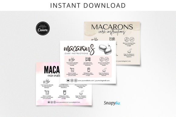 Macarons Care Card Canva Editable Template