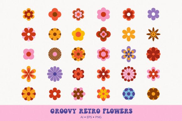 Retro 1960s Flowers Clipart PNG: Timeless Design for Modern Creativity